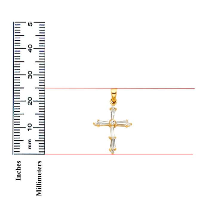14K Yellow Gold Cross Cubic Zirconia Religious Pendant - Image 3