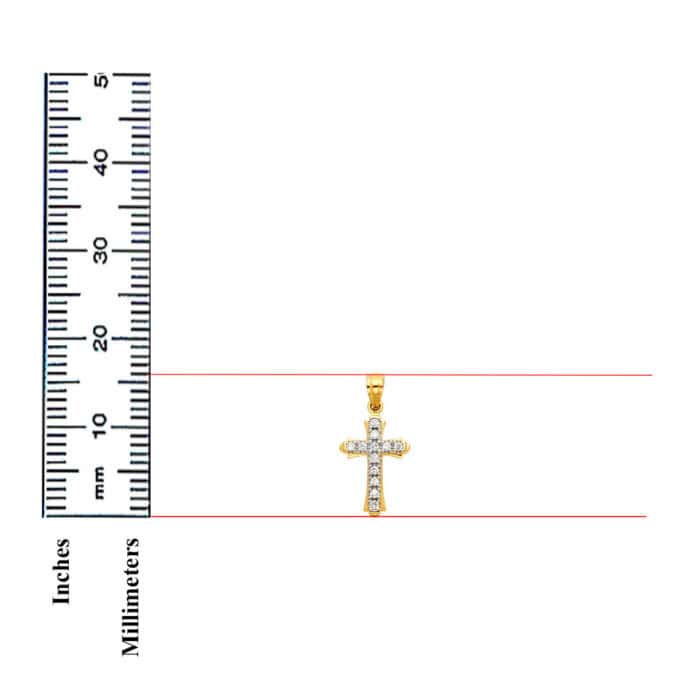 14K Yellow Gold Cubic Zirconia Religious Cross Pendant - Image 3