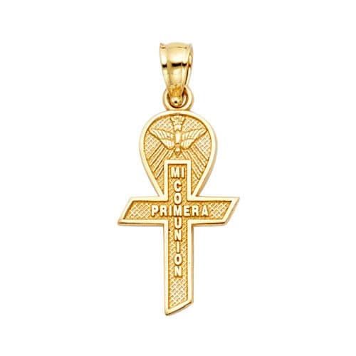 14K Yellow Gold Cross Religious Pendant