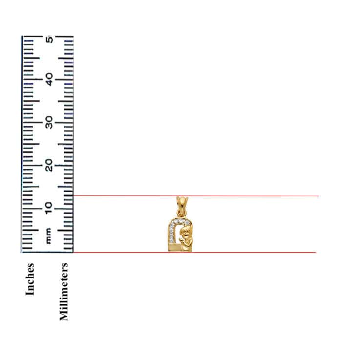 14K Yellow Gold Cubic Zirconia Boy Prayer Religious Pendant - Image 3