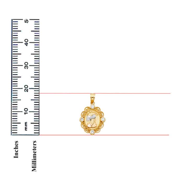 14K Tri Color Gold Cubic Zirconia Religious Baptism Pendant - Image 3