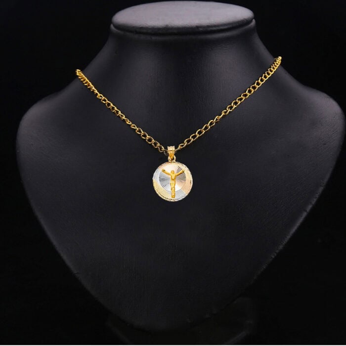 14K Tri Color Gold Diamond Cut Jesus Stamp Religious Pendant - Image 2
