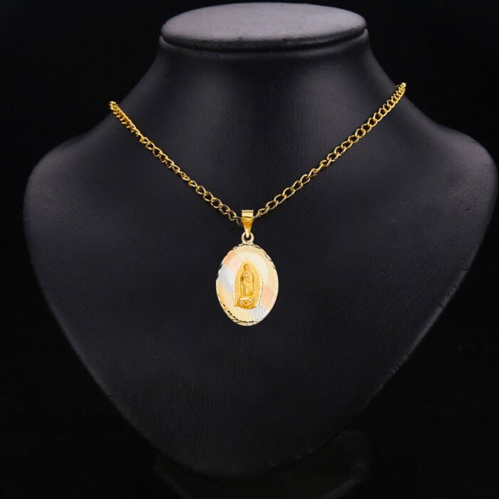 14K Tri Color Gold Diamond Cut  Guadlupe Stamp Religious Pendant - Image 2