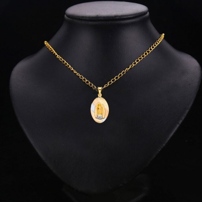 14K Tri Color Gold Diamond Cut  Guadlupe Stamp Religious Pendant - Image 2