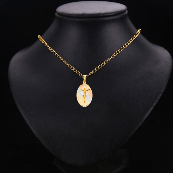 14K Tri Color Gold Diamond Cut  Guadlupe Stamp Religious Pendant - Image 2