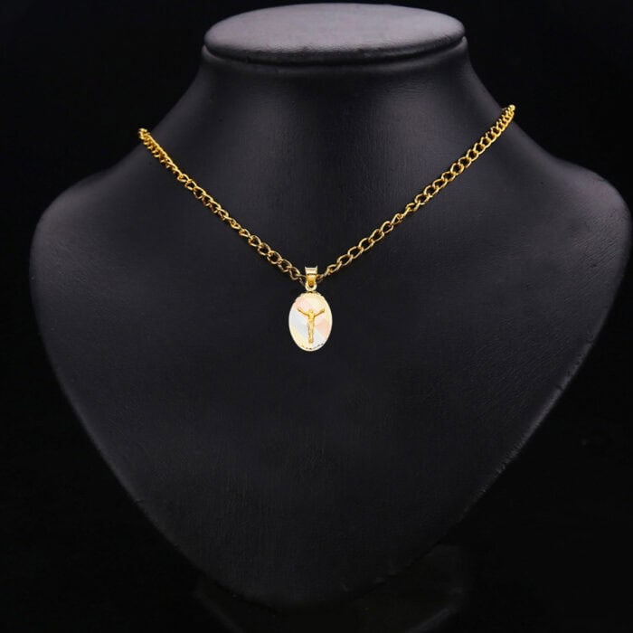 14K Tri Color Gold Diamond Cut  Jesus Stamp Religious Pendant - Image 2
