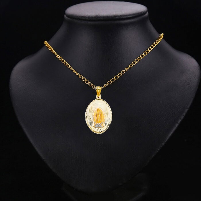 14K Tri Color Gold Diamond Cut  Guadlupe Stamp Religious Pendant - Image 2