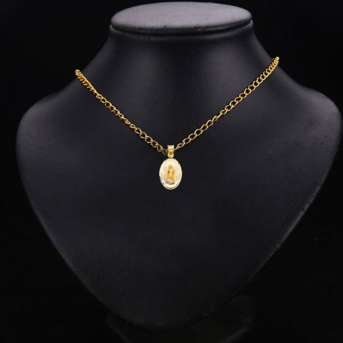 14K Tri Color Gold Diamond Cut  Guadlupe Stamp Religious Pendant - Image 2