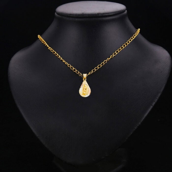 14K Tri Color Gold Diamond Cut Guadlupe Stamp Religious Pendant - Image 2