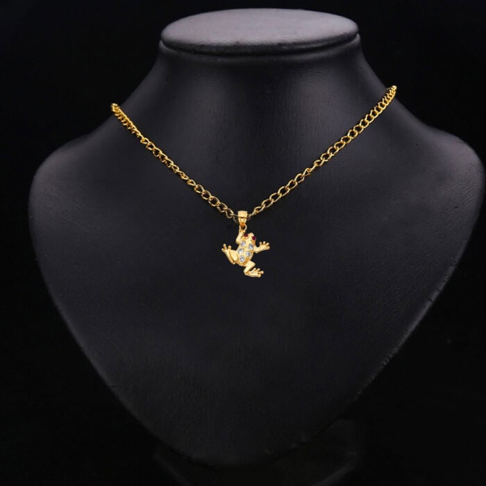 14K Yellow Gold Cubic Zirconia Frog Pendant - Image 2