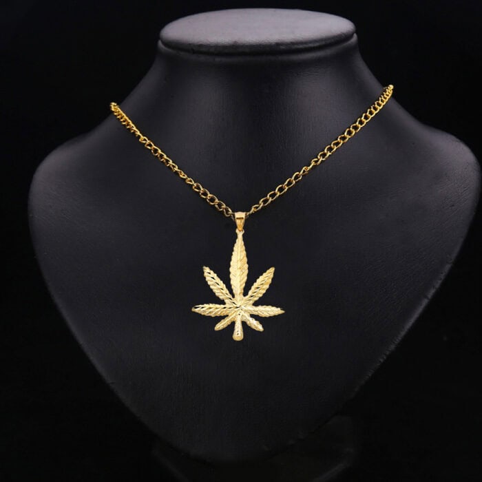 14K Yellow Gold Marijuana Leaf Pendant - Image 2