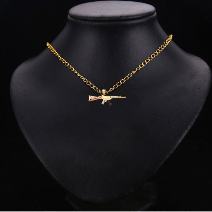 14K Tri Color Gold Rifle Gun Pendant - Image 2