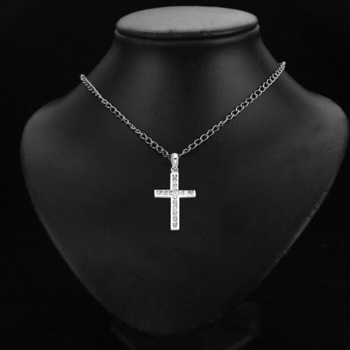14K White Gold Cross Cubic Zirconia Religious Pendant - Image 2