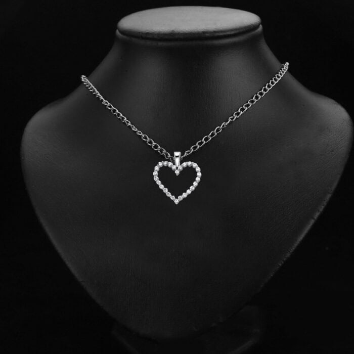 14K White Gold Open Heart Cubic Zirconia Pendant - Image 2