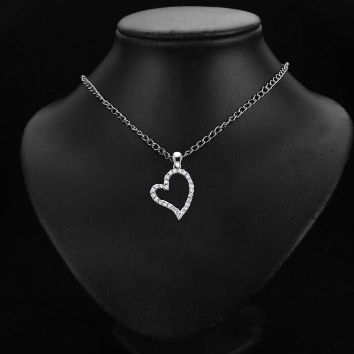 14K White Gold Open Heart Cubic Zirconia Pendant - Image 2