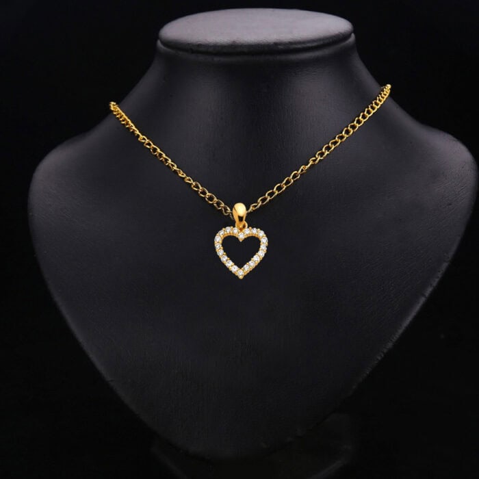 14K Yellow Gold Open Heart Cubic Zirconia Pendant - Image 2