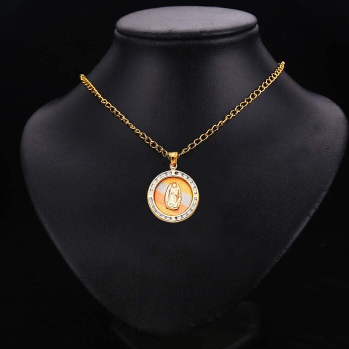 14K Yellow Gold Guadlupe Cubic Zirconia Religious Pendant - Image 2