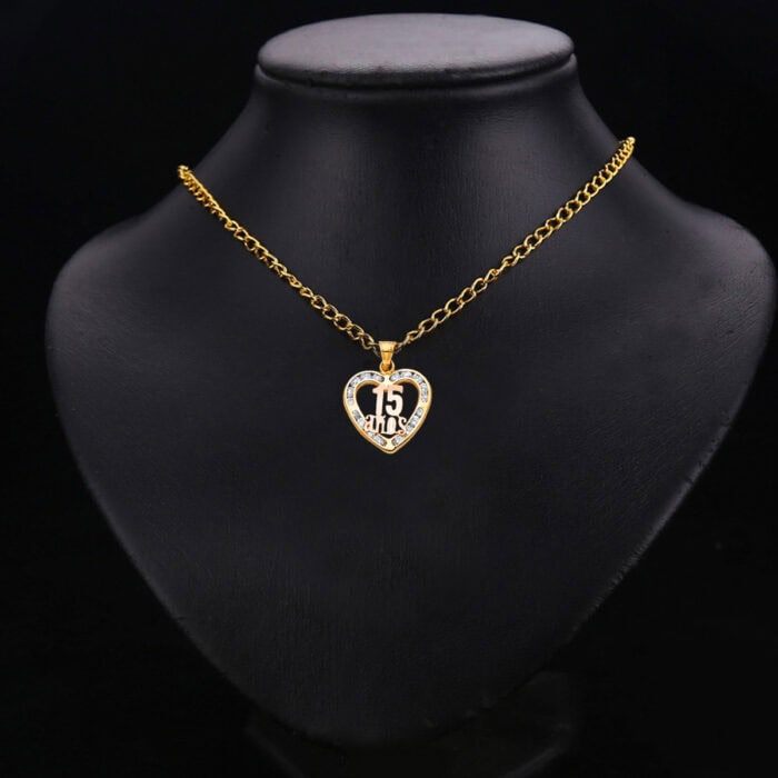 14K Yellow Gold Sweet 15 Years Cubic Zirconia Pendant - Image 2