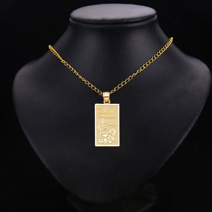 14K Yellow Gold Religious Communion Pendant - Image 2