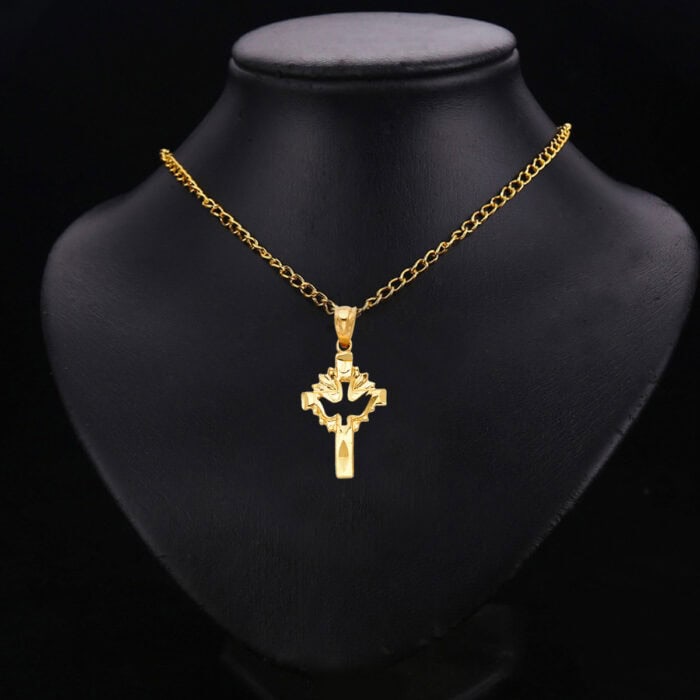 14K Yellow Gold Religious Cross with Holy Spirit Dove Pendant - Image 2