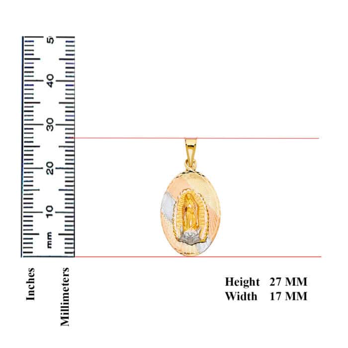 14K Tri Color Gold Diamond Cut  Guadlupe Stamp Religious Pendant - Image 3