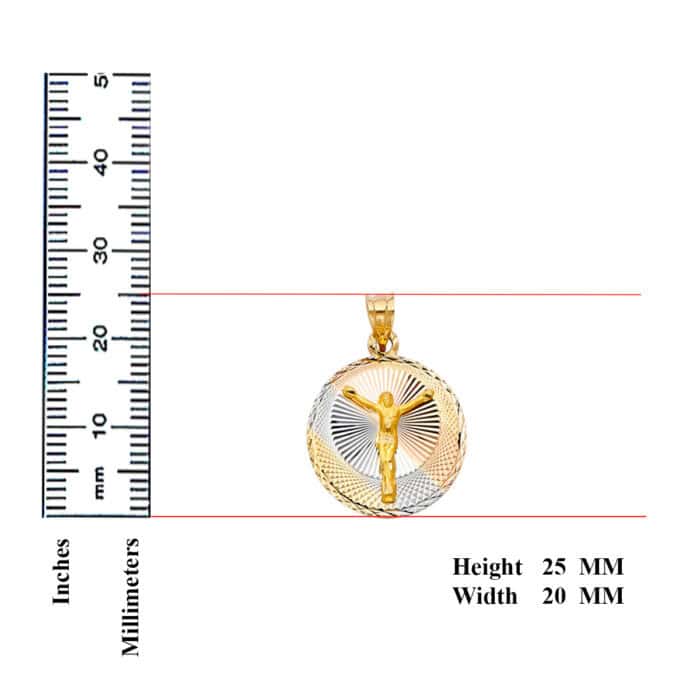 14K Tri Color Gold Diamond Cut Jesus Stamp Religious Pendant - Image 3