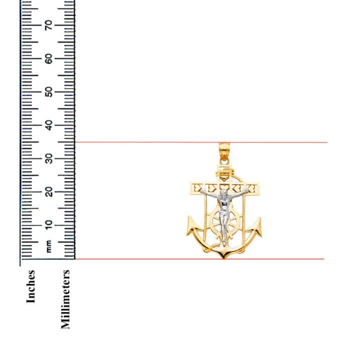 14K Two Tone Gold Mariner Religious Crucifix Pendant - Image 3