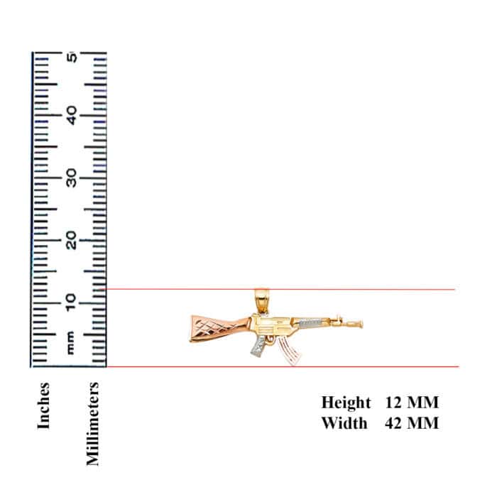 14K Tri Color Gold Rifle Gun Pendant - Image 3
