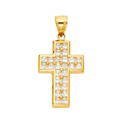 14K Yellow Gold Cubic Zirconia Religious Cross Pendant