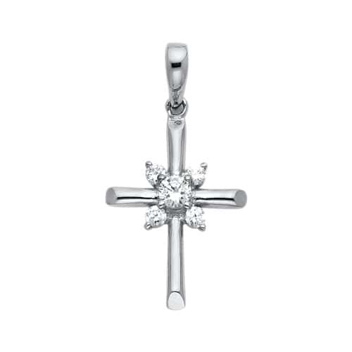 14K White Gold Cubic Zirconia Religious Cross Pendant