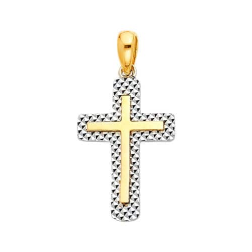 14K Two Tone Gold Religious Cross Pendant