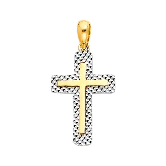 14K Two Tone Gold Religious Cross Pendant