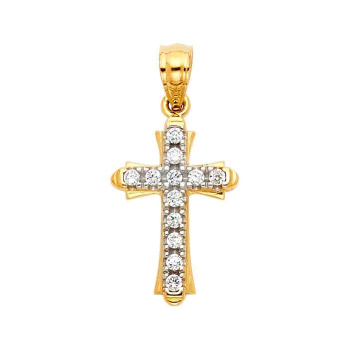 14K Yellow Gold Cubic Zirconia Religious Cross Pendant