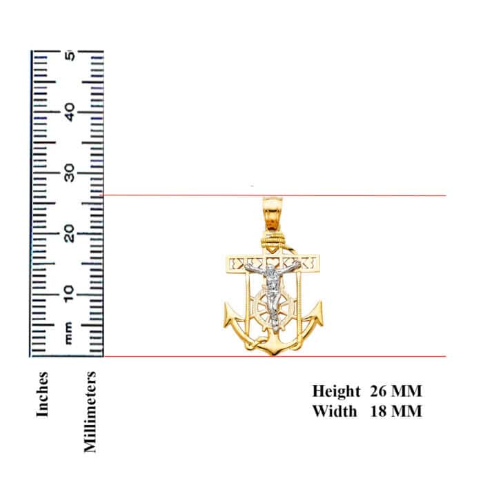 14K Two Tone Gold Jesus Crucifix Anchor Religious Pendant - Image 3