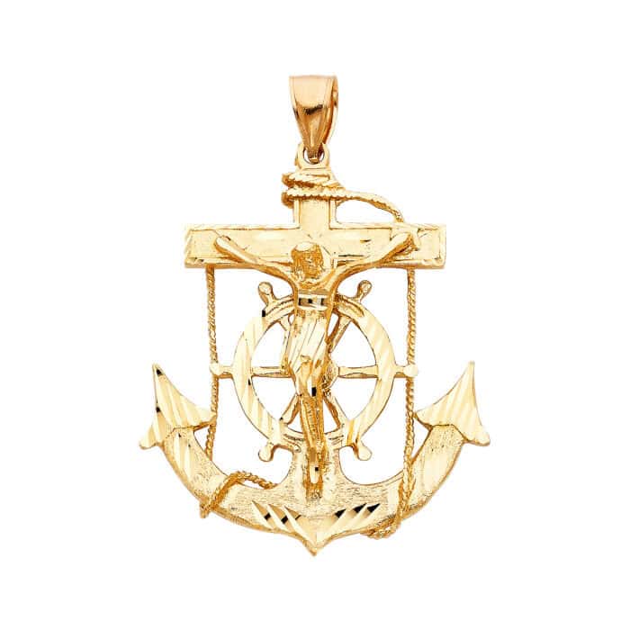 14K Yellow Gold Mariner Religious Crucifix Pendant