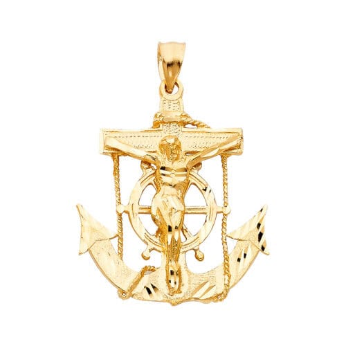 14K Yellow Gold Mariner Religious Crucifix Pendant