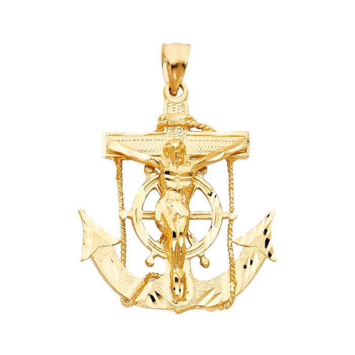 14K Yellow Gold Mariner Religious Crucifix Pendant