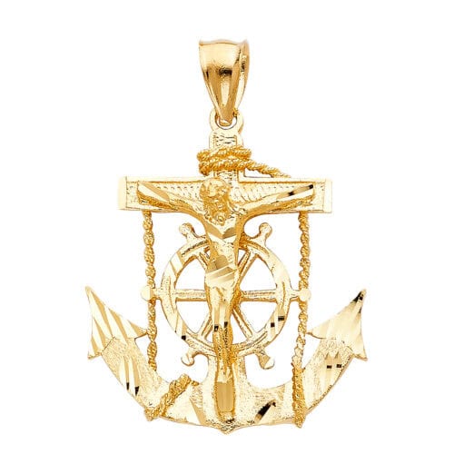 14K Yellow Gold Mariner Religious Crucifix Pendant