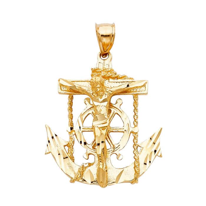 14K Yellow Gold Mariner Religious Crucifix Pendant