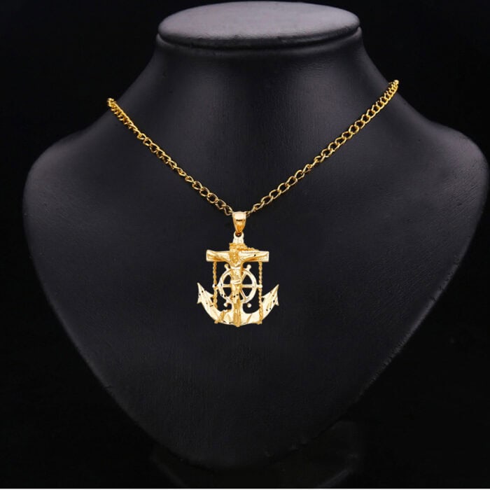 14K Yellow Gold Mariner Religious Crucifix Pendant - Image 2