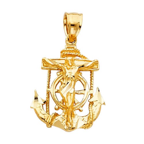 14K Yellow Gold Mariner Religious Crucifix Pendant