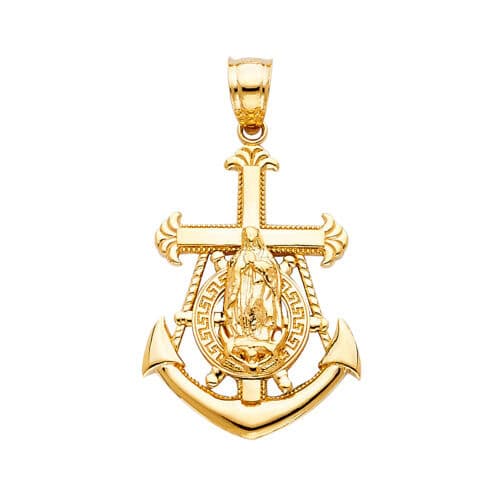 14K Yellow Gold Religious Guadalupe Pendant