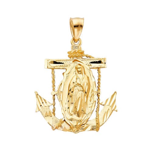 14K Yellow Gold Religious Guadalupe Pendant