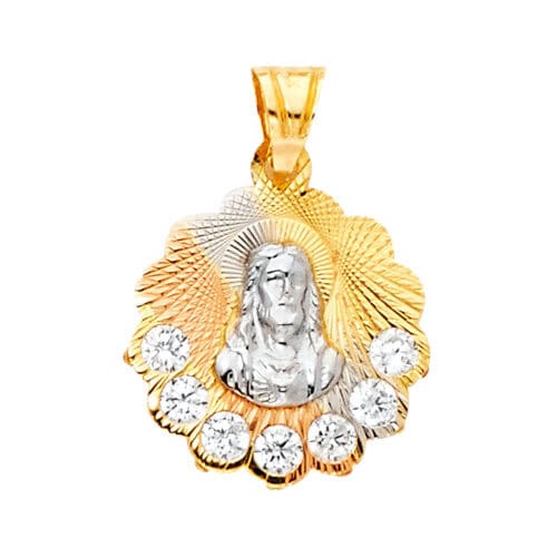 14K Tri Color Gold Religious Guadalupe Cubic Zirconia Pendant