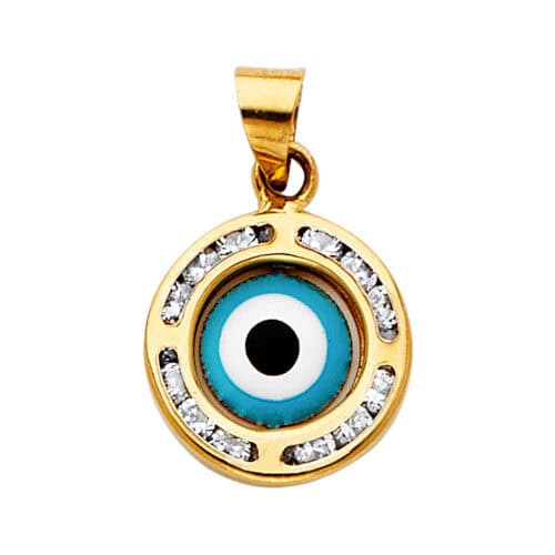 14K Tri Color Gold Cubic Zirconia Evil Eye Pendant