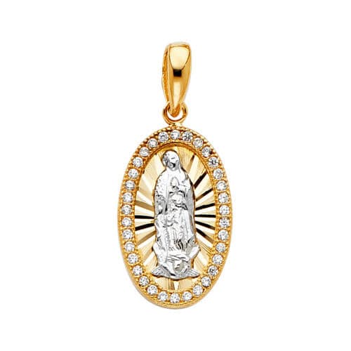 14K Two Tone Gold Cubic Zirconia Religious Guadalupe Pendant