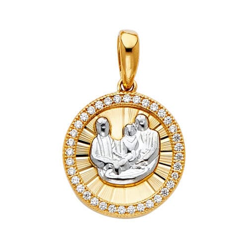 14K Two Tone Gold Cubic Zirconia Religious Baptism Pendant