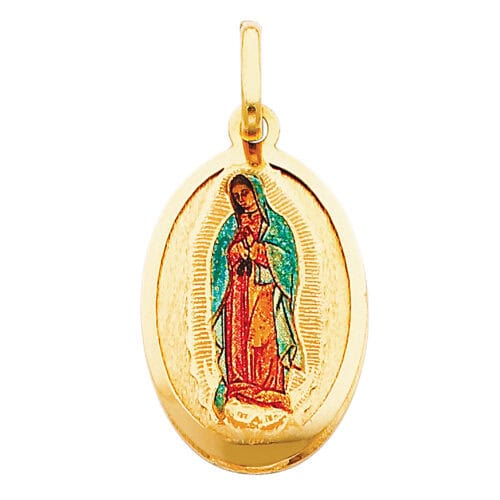 14K Yellow Gold Guadalupe Enamel Picture Religious Pendant
