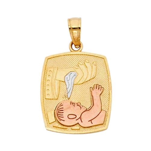 14K Tri Color Gold Religious Baptism Pendant