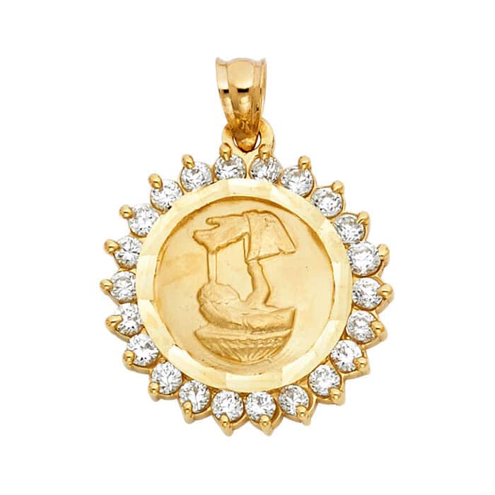 14K Yellow Gold Cubic Zirconia Religious Baptism Pendant